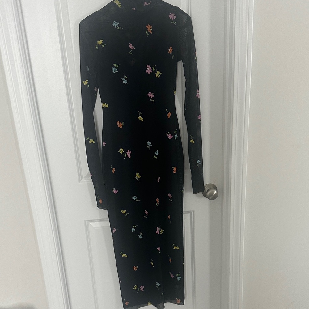 AFRM Black Dress with Multicolor Floral Design